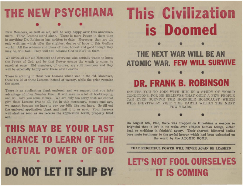 Flyer announcing Frank B. Robinson's new Lessons.